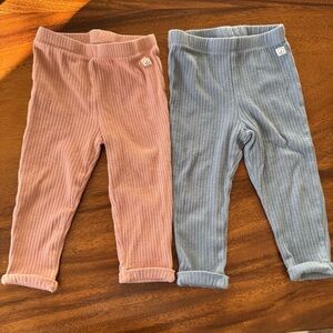 Little Planet Pink and Blue Ribbed Organic Cotton Leggings 12M